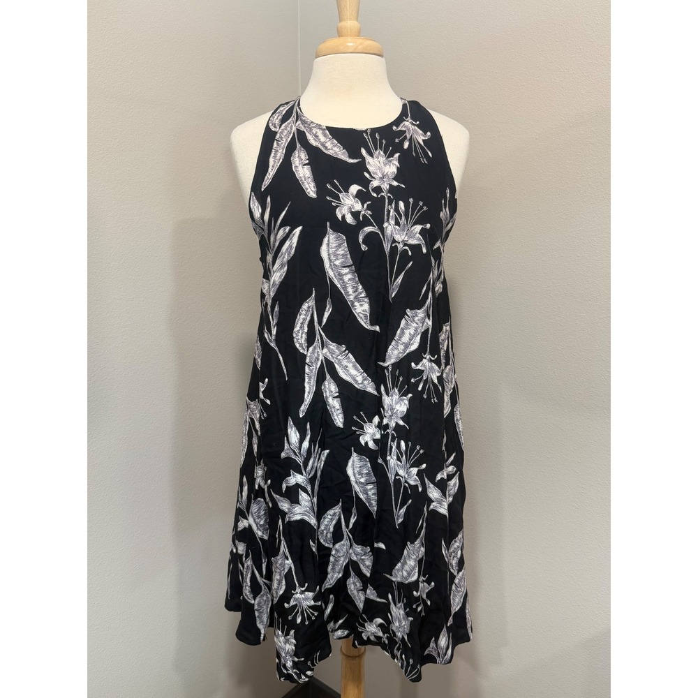 Roxy Womens Tomorrows Dress L New Black Palm Floral Lace Up Back Halter Mini NWT